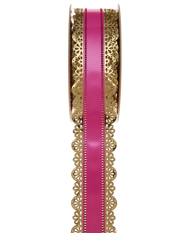 Cinta Encaje Oro Fucsia 40mm X 20m Polipropileno ***OFERTA DTO NO ACUMULABLE