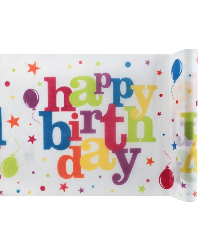 Camino Mesa Happy Bday Multic. 30cm X 5m Tejido No Tejido Poliester ***OFERTA DTO NO ACUMULABLE