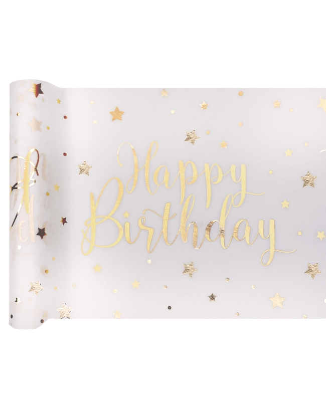 Camino Mesa Happy Bday Blanco 30cm X 5m Tejido No Tejido Poliester ***OFERTA DTO NO ACUMULABLE