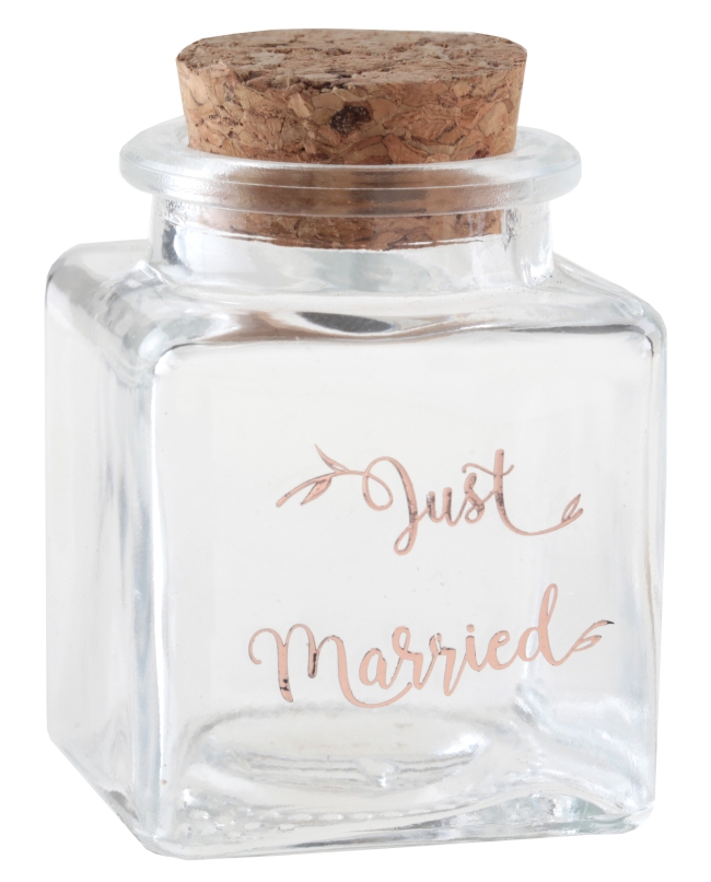 Tarro Just Married Rosa 4X4X6cm Vidrio Y Corcho ***OFERTA DTO NO ACUMULABLE