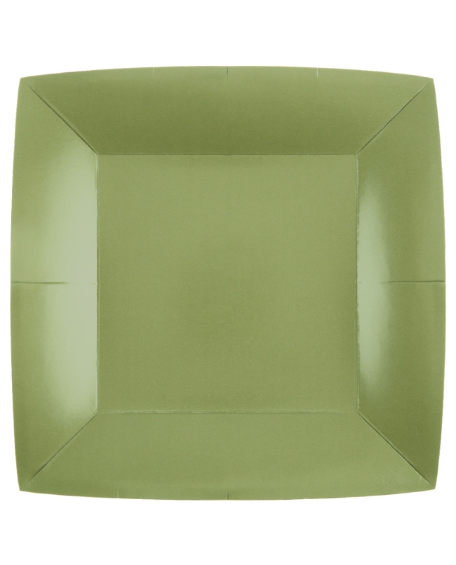 Platos cuadrado grande Verde Oliva 23x23cm fibra natural 290gr/m2 ***OFERTA DTO NO ACUMULABLE