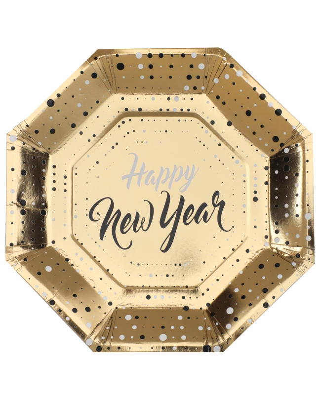 Platos Happy New Year Oro 23X23cm Carton ***OFERTA DTO NO ACUMULABLE