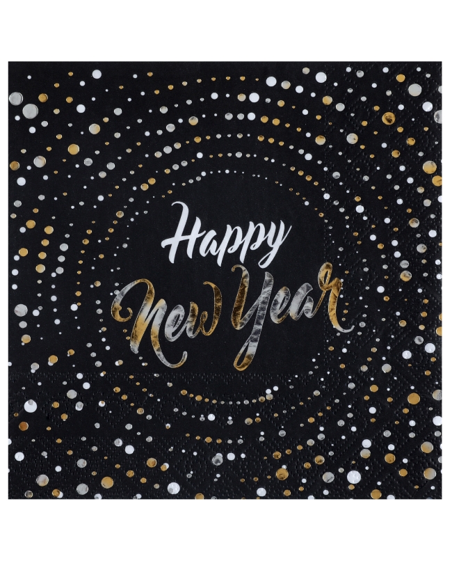 Servilletas Happy New Year Negro 40X33cm Papel 3 capas ***OFERTA DTO NO ACUMULABLE