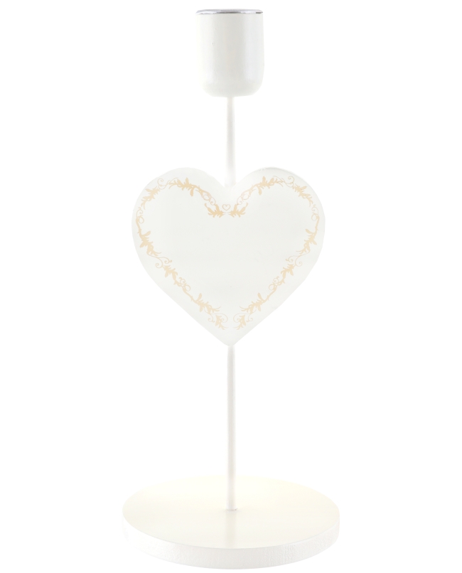 Portavelas Corazon Marfil 10 X 23.5cm Metal Y Madera ***OFERTA DTO NO ACUMULABLE