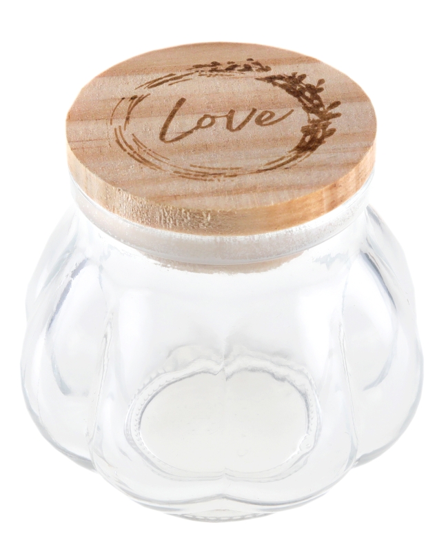 Tarro Love Transparente 5.5X5.5cm Vidrio Y Madera ***OFERTA DTO NO ACUMULABLE