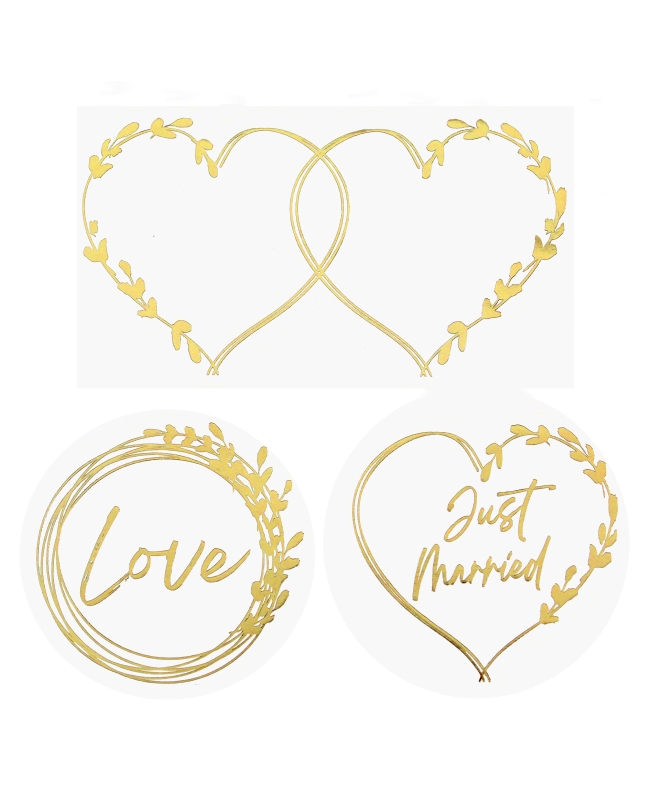 Pegatinas Just Married Oro 8.8X5 Y 5 5cm Papel ***OFERTA DTO NO ACUMULABLE