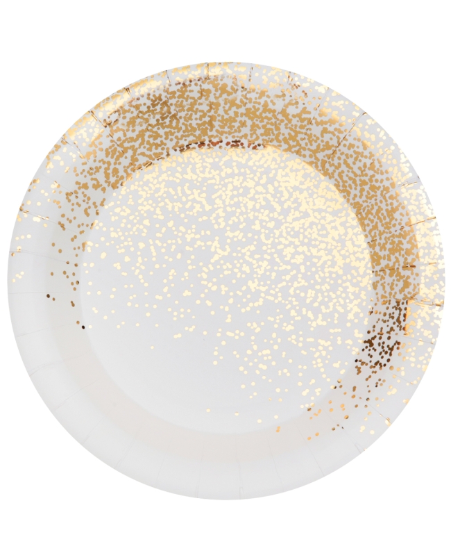 Platos Confeti Oro Blanco 22.5cm Carton ***OFERTA DTO NO ACUMULABLE