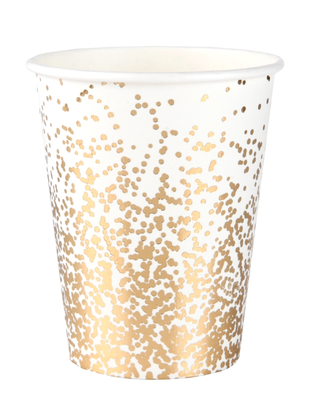 Vasos Confeti Oro Blanco 7.8X9.7cm 27cl Carton ***OFERTA DTO NO ACUMULABLE