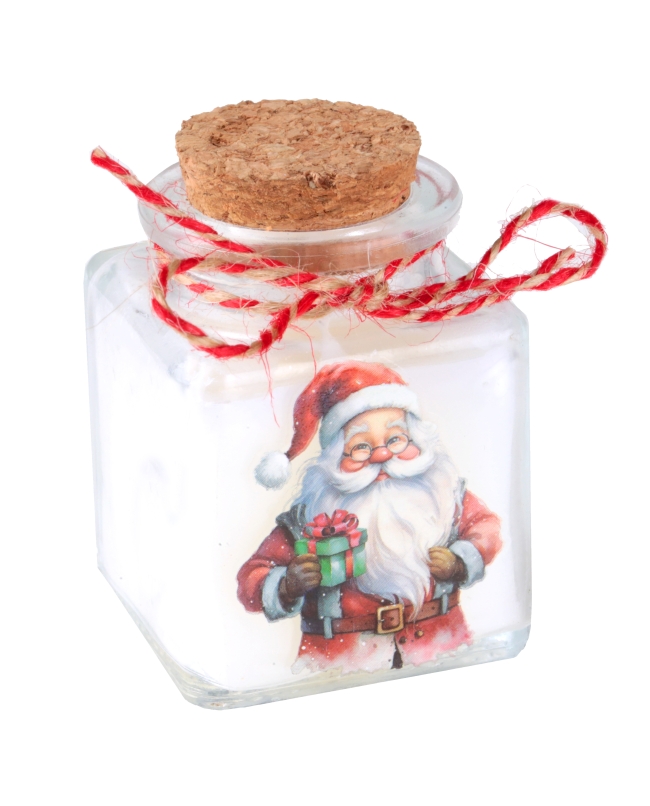 Vela Noel 4X4X6cm Vidrio. Parafina. Saten Y Corcho ***OFERTA DTO NO ACUMULABLE