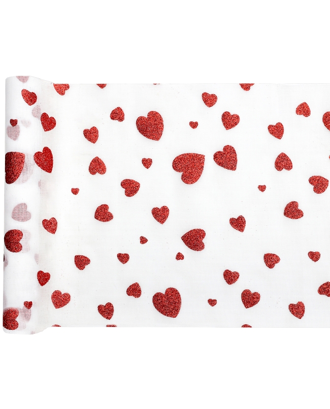 Camino Mesa Corazones Rojo 28cm x 3m Gasa Poliester ***OFERTA DTO NO ACUMULABLE