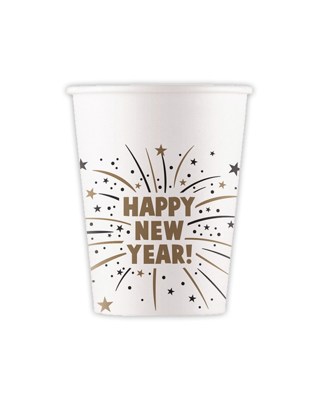 Vasos Papel 200ml H. New Year Blanco Fsc