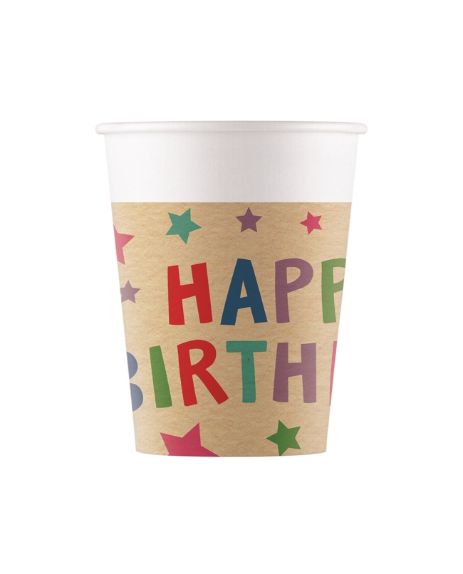 Vasos Papel 200ml Happy Bday Kraft Fsc