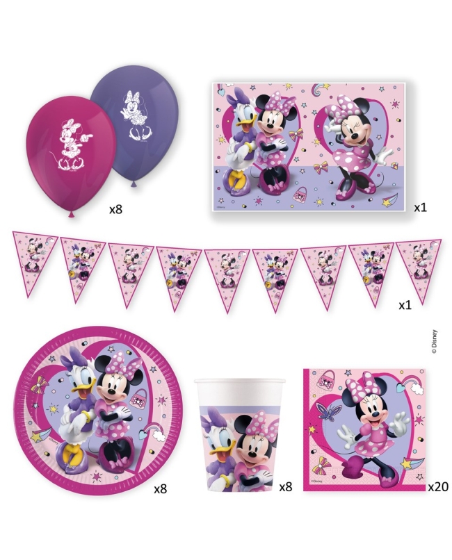 Caja Fiesta Minnie (Platos, servilletas, vasos, globos latex, guirnalda y mantel)