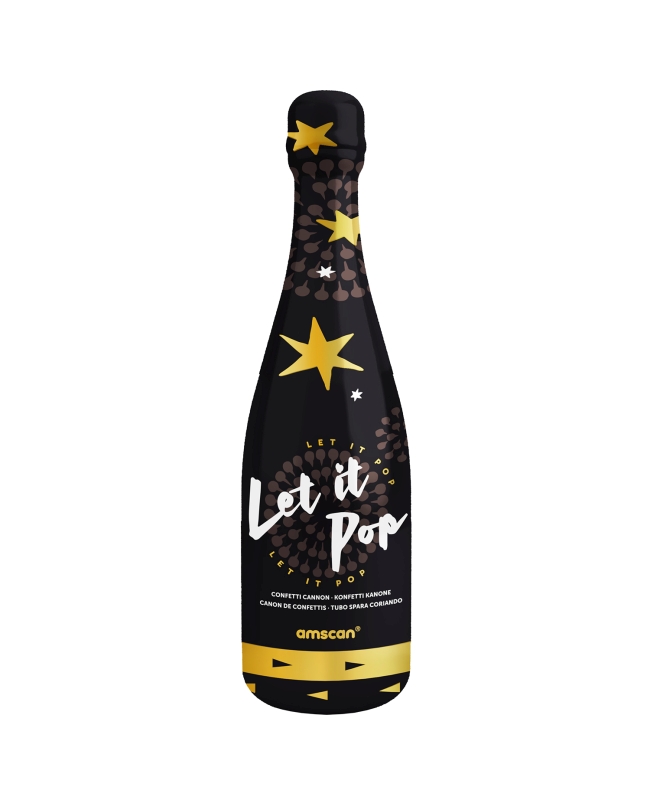 Botella Lanza Confeti Estrellas Oro Foil 32cm