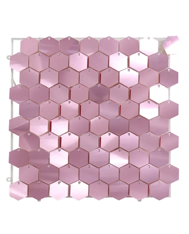 Fondo Pared Panel Lentejuelas 30X30cm Hexagonal Rosa Oro Mate