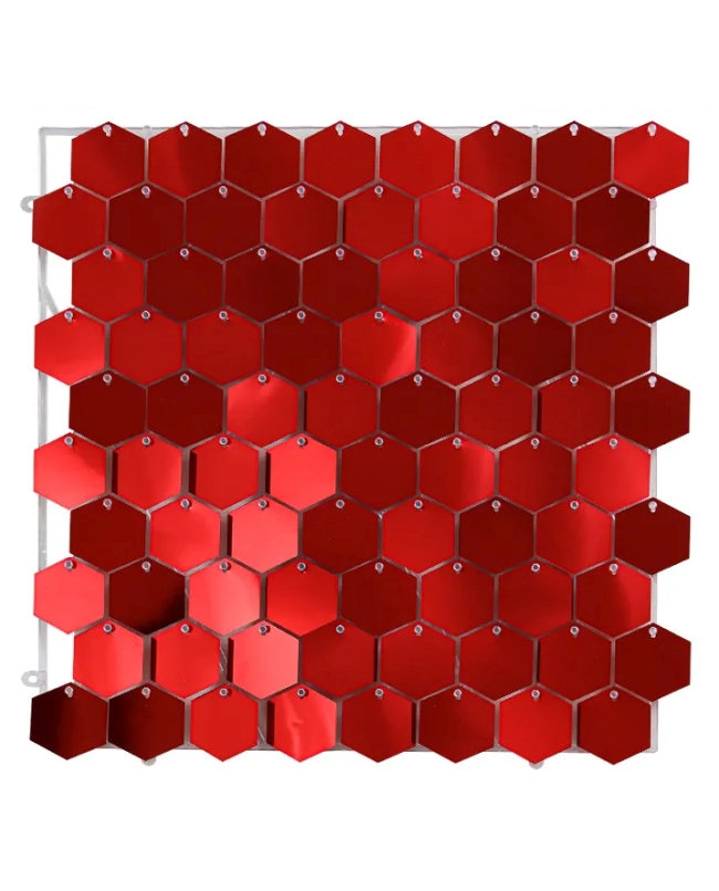 Fondo Pared Panel Lentejuelas 30X30cm Hexagonal Rojo Espejo