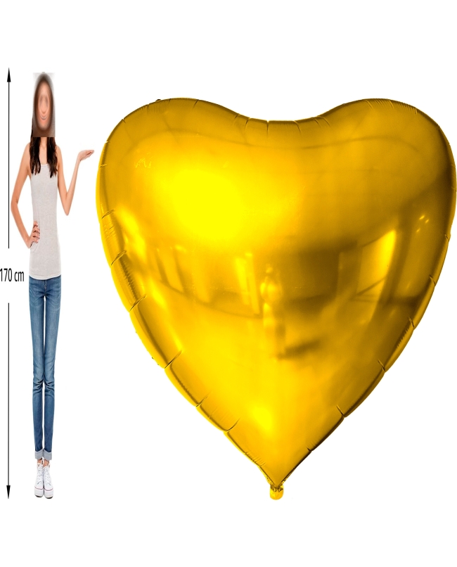 1,7m Jumbo Corazon Foil Oro 170cm / 68 pulgadas