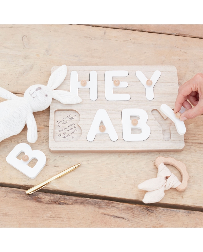 Libro Visitas Alternativas Hey Baby Wooden Puzzle White ***OFERTA DTO NO ACUMULABLE