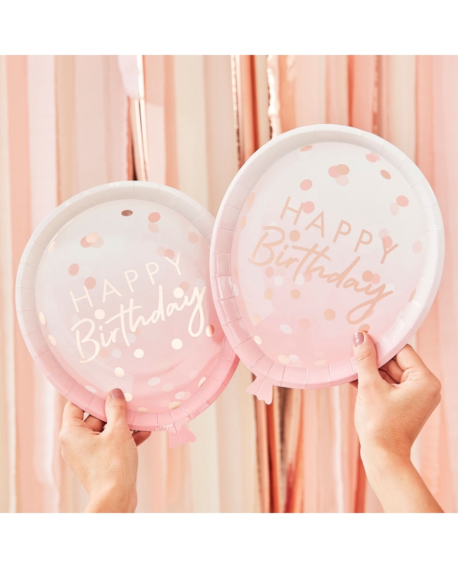 Platos Papel Forma Globo Happy Bday Conft. Rosa 29X24cm ***OFERTA DTO NO ACUMULABLE