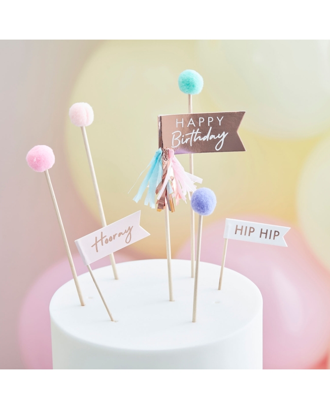 Adornos Pastel Happy Birthday Pompoms ***OFERTA DTO NO ACUMULABLE