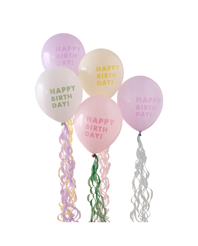 Globos Latex Happy Bday Ondas Pastel ***OFERTA DTO NO ACUMULABLE